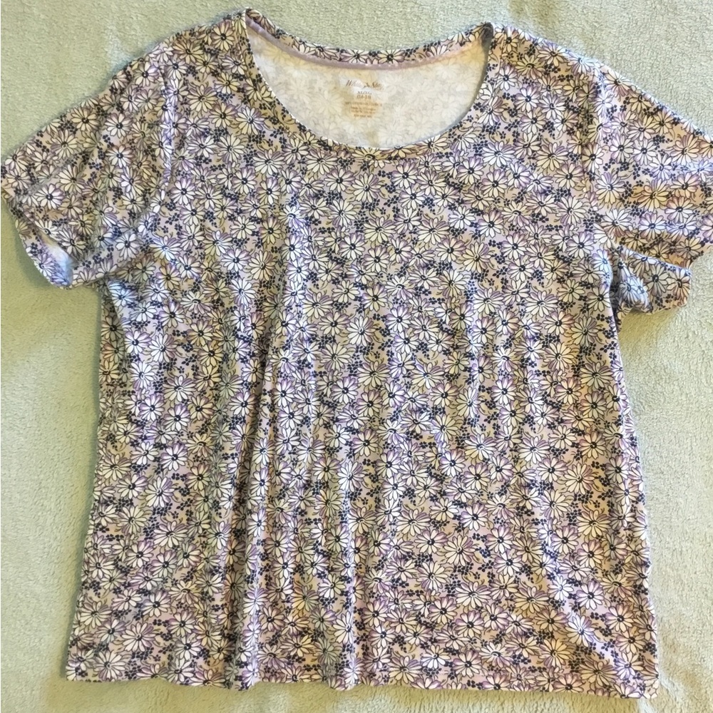 WHITE STAG XL T-shirt Purple daisy motif 100% cotton, stretchy